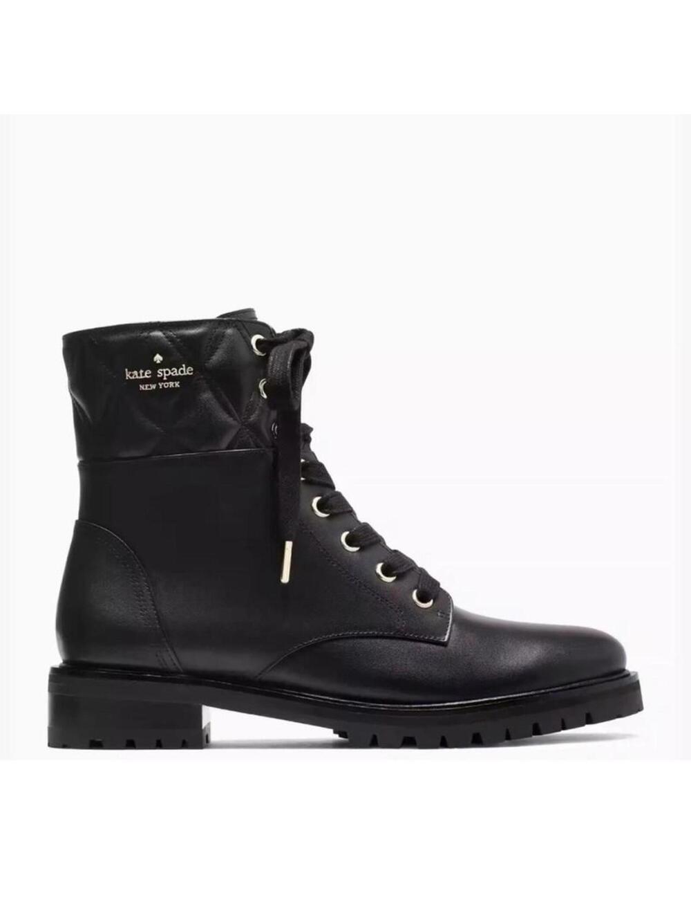 Kate Spade Billie Boots Sz 9 black lace up boots w gold detailing #laceup #boots
